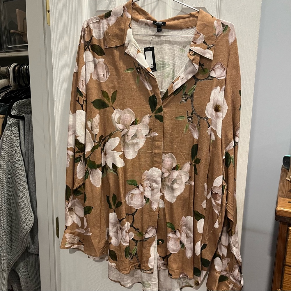 Express Floral Linen Blouse